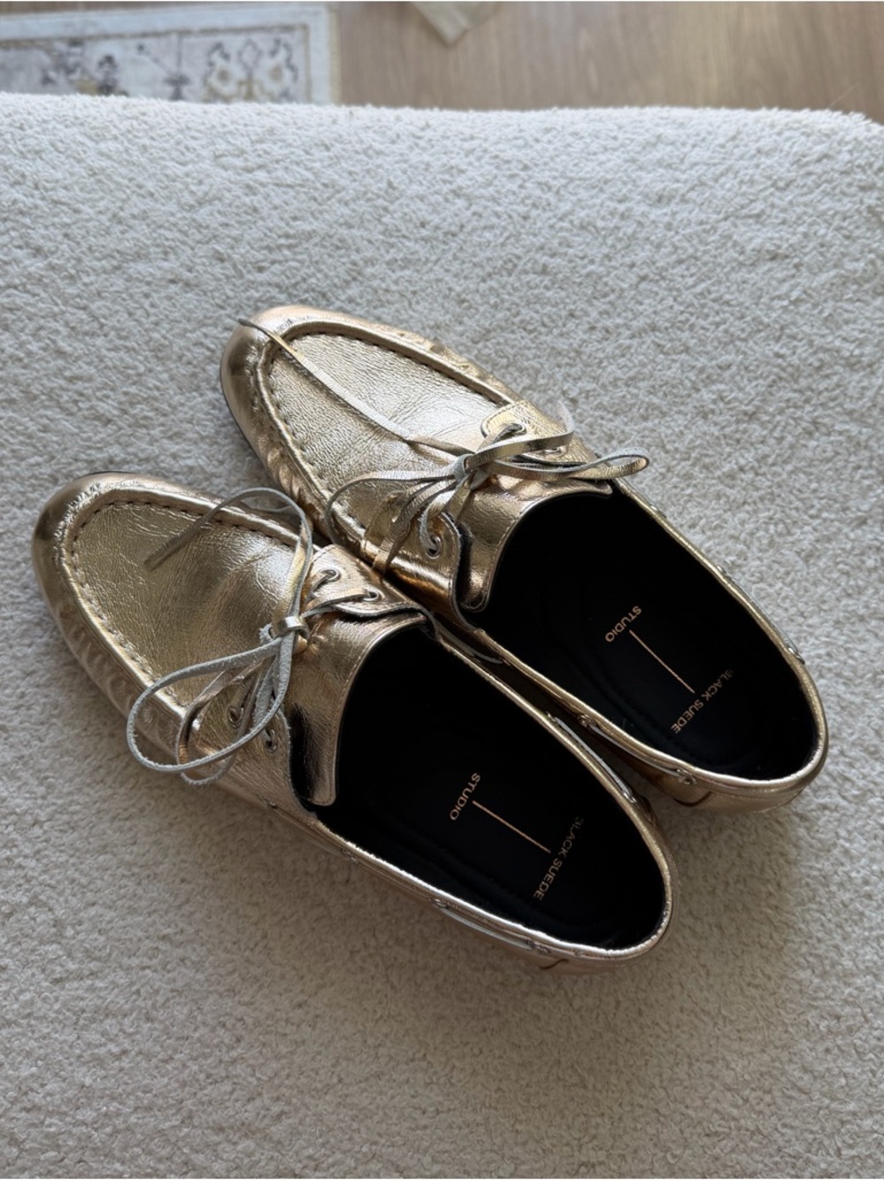 NWOT Metallic Gold Leather Boat Loafer Shoes